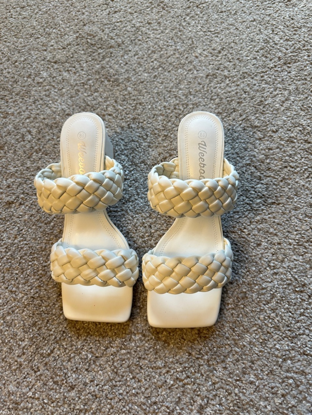 Weeboo white Braided Double-Strap Slide Sandals for Women